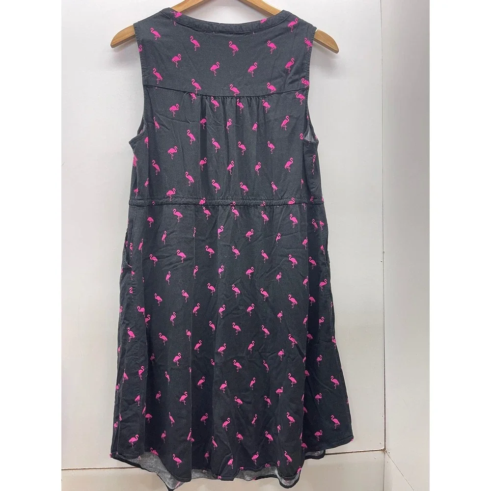 Torrid Black Pink Flamingo Print Sleeveless Zip Front Shirt Dress Womens 1x Plus - Picture 2 of 5